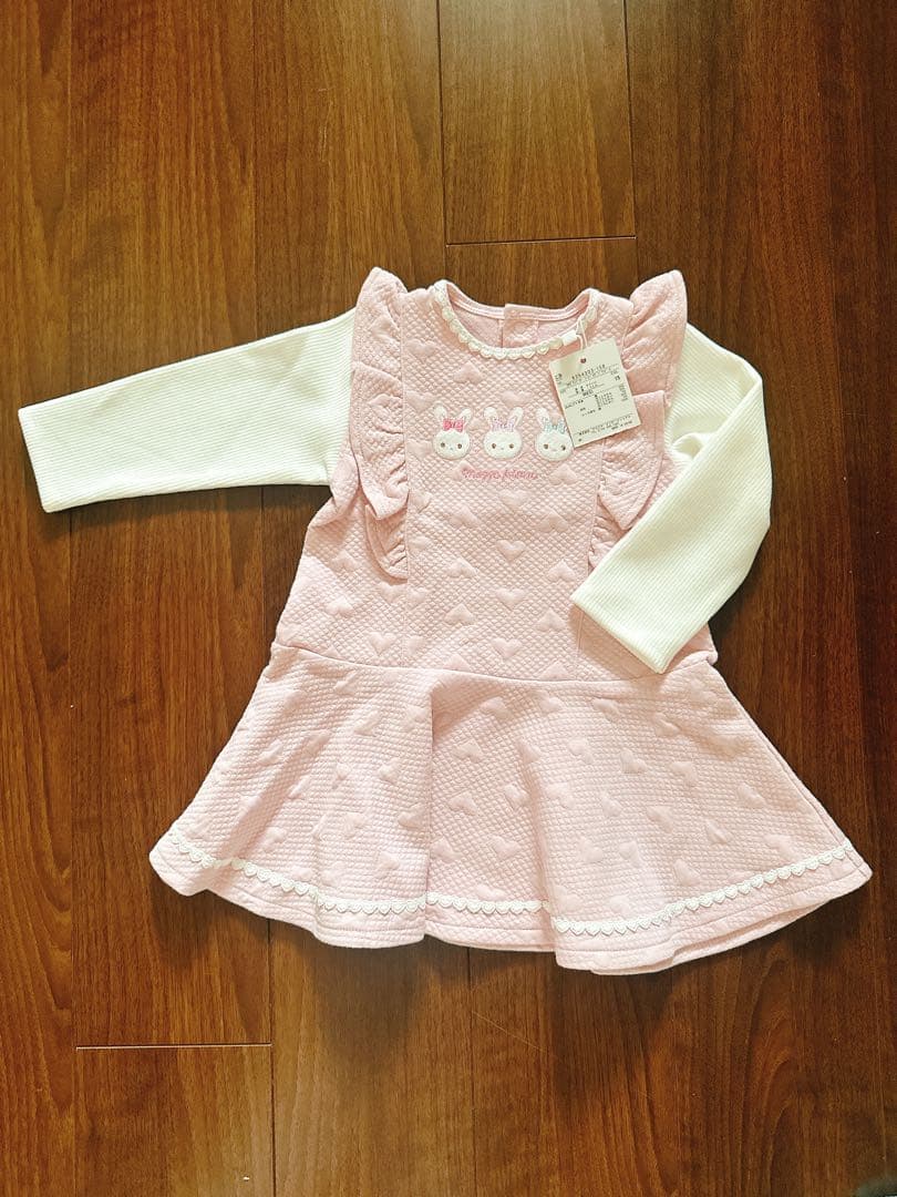 ウサギアップリケ　ハートジャガードワンピース メゾピアノ 90cm