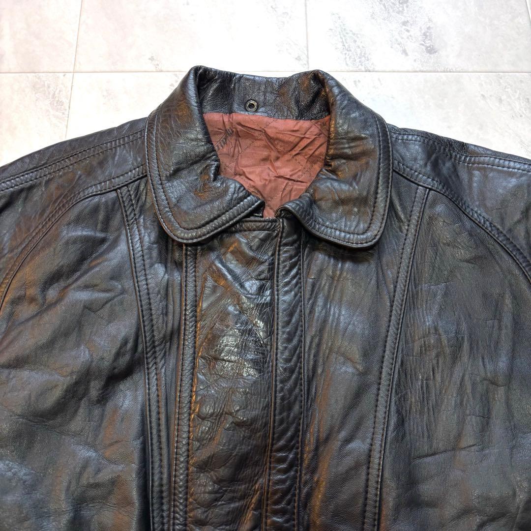 【ユーロビンテージ】レザージャケット 短丈 ブラック 襟付き 黒 ブルゾン