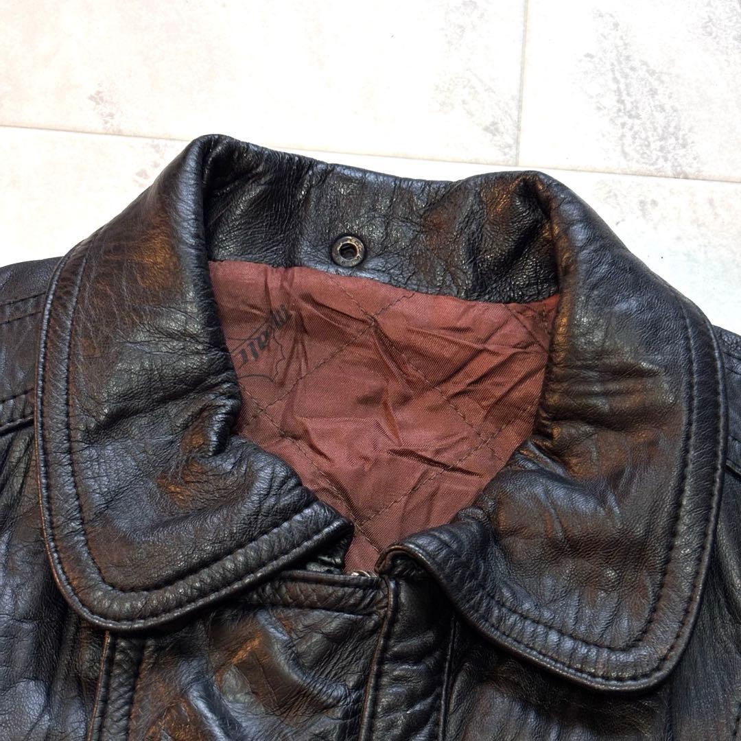 【ユーロビンテージ】レザージャケット 短丈 ブラック 襟付き 黒 ブルゾン