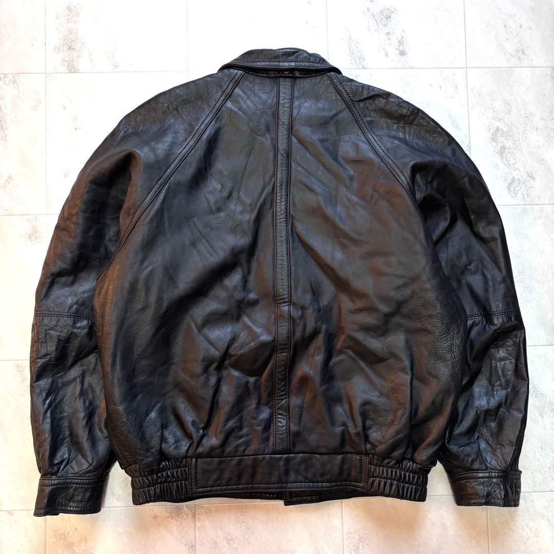 【ユーロビンテージ】レザージャケット 短丈 ブラック 襟付き 黒 ブルゾン