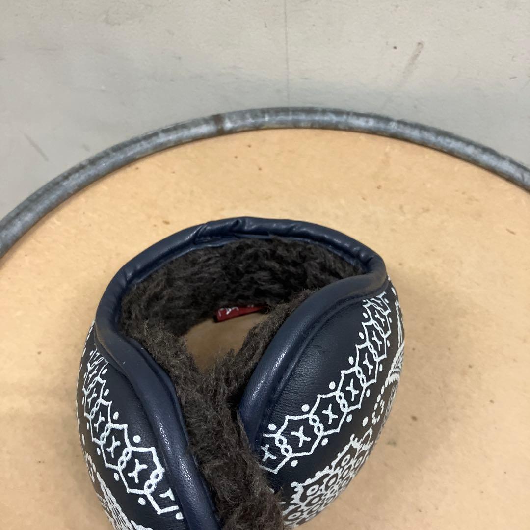 キャピタル　イヤーマフ　バンダナ柄　ネイビー　レザー