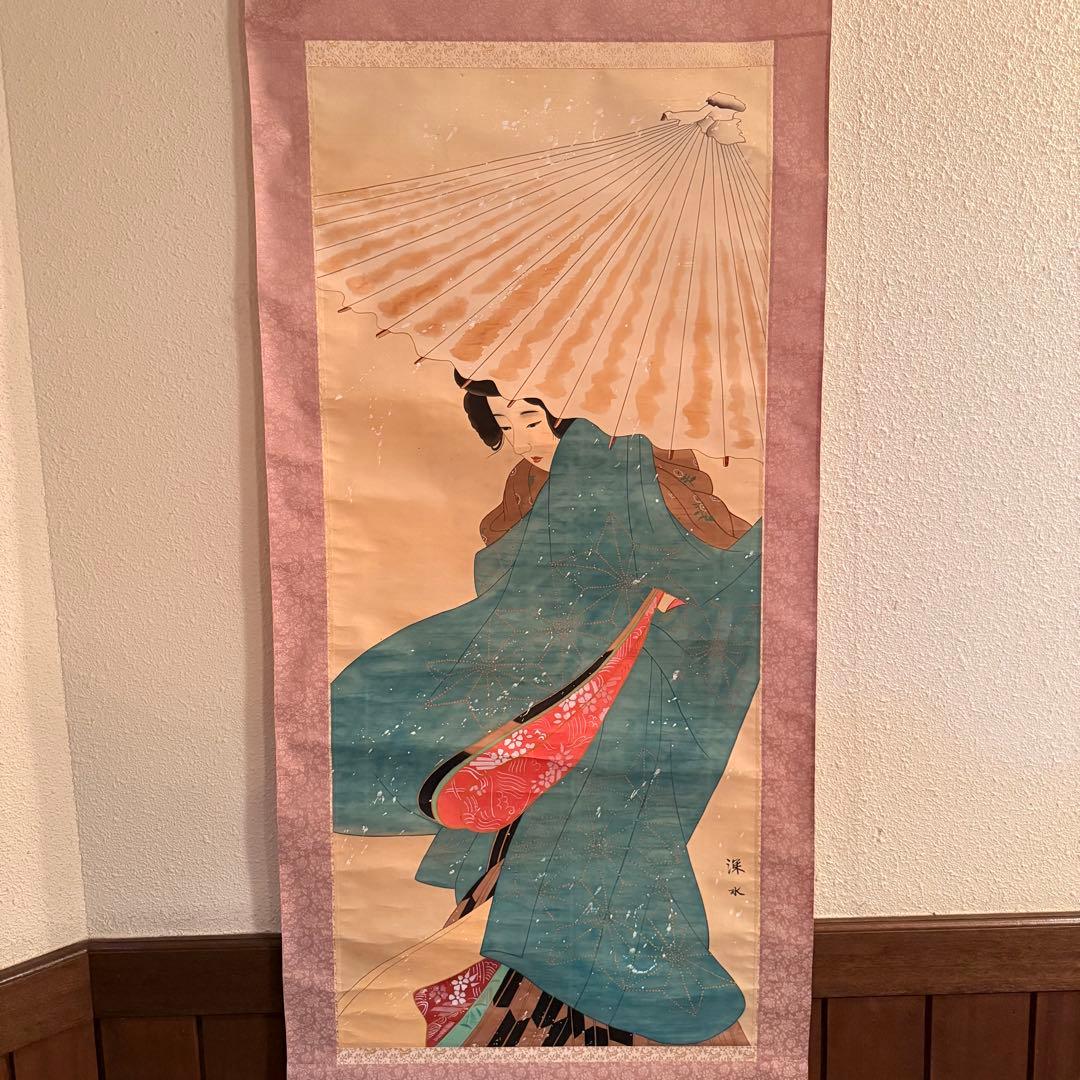 伊東深水作　吹雪　無落款　掛軸