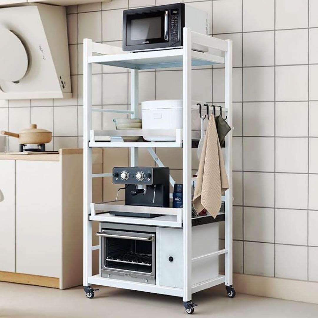 FaitLux キッチンラック スライド式棚板 レンジラック 炊飯器収納 4段