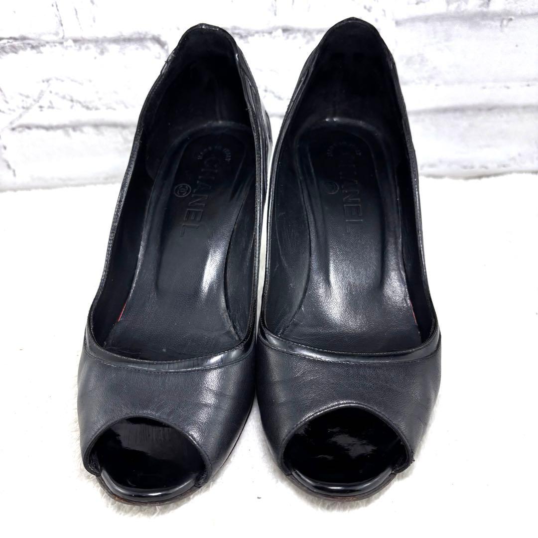 CHANEL シャネル　パンプス　カーフ＆エナメル　ブラック36C（23㎝）