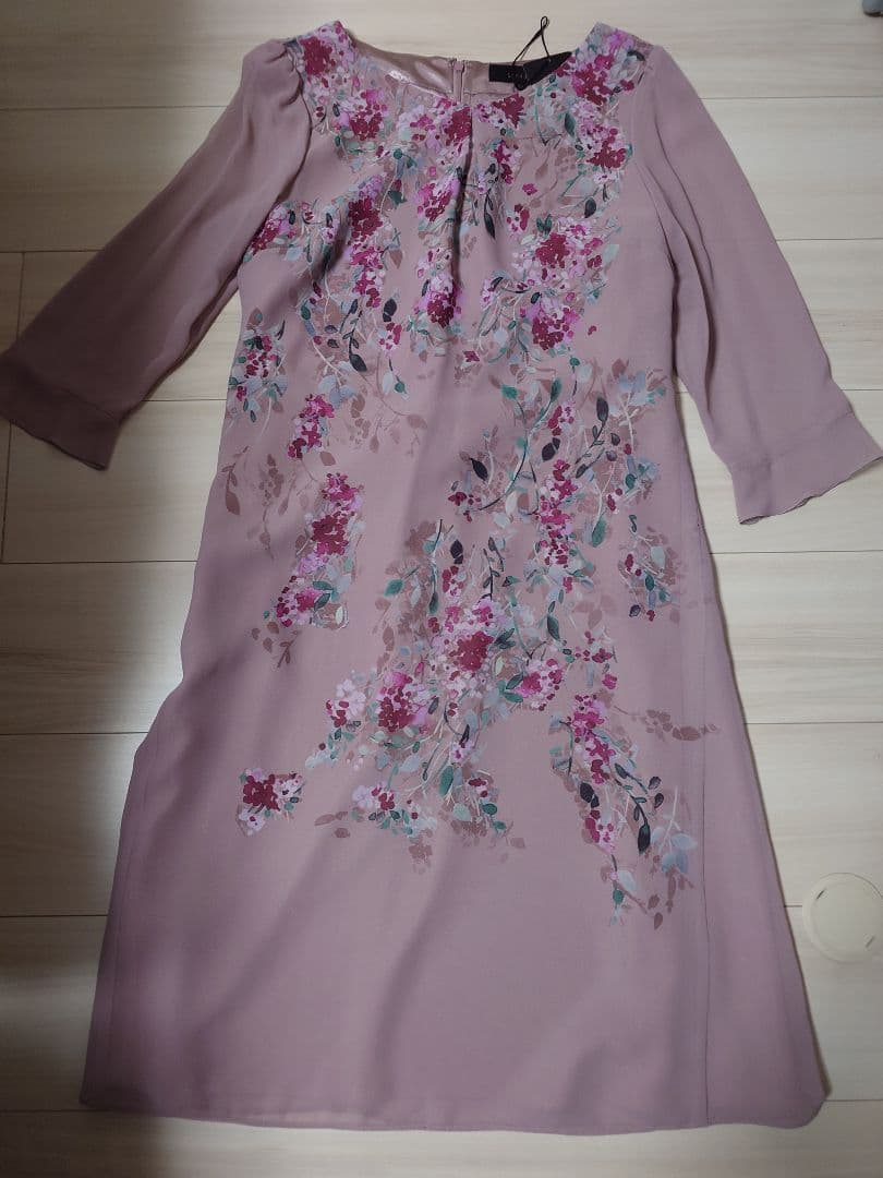 sunauna 花柄 七分袖ひざ丈ワンピース スーナウーナ　L　40