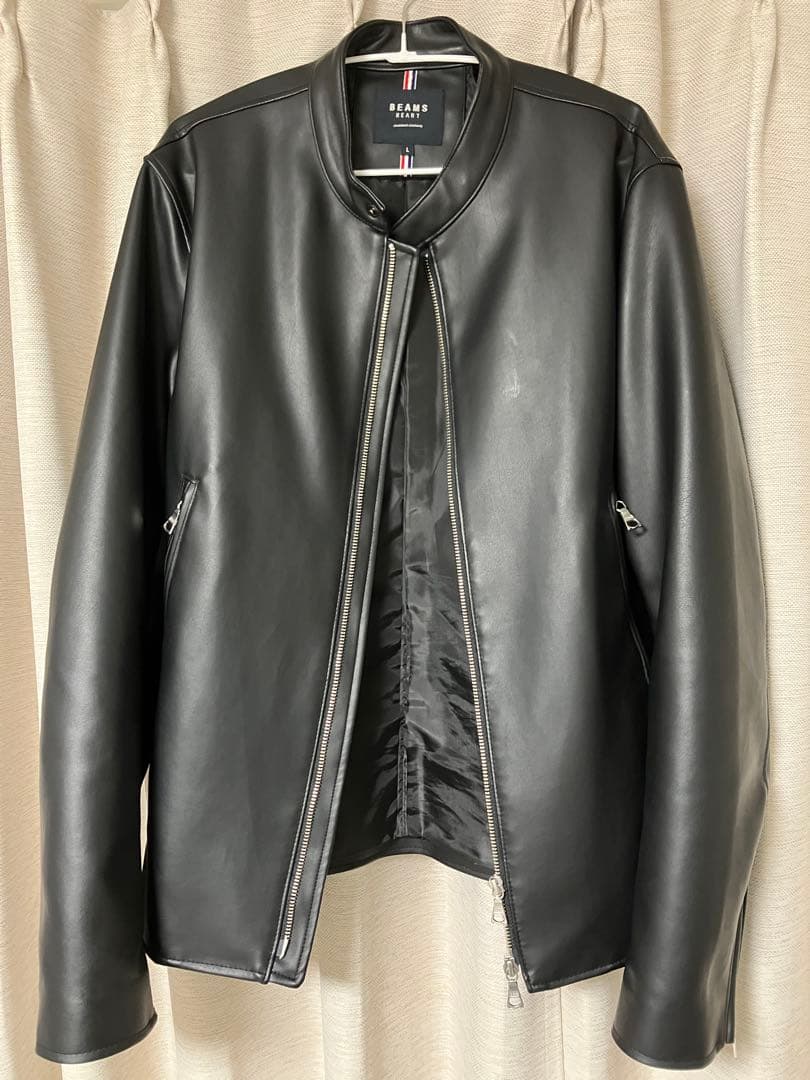 BEAMS ブラック レザージャケット L シングル ライダース 革 黒