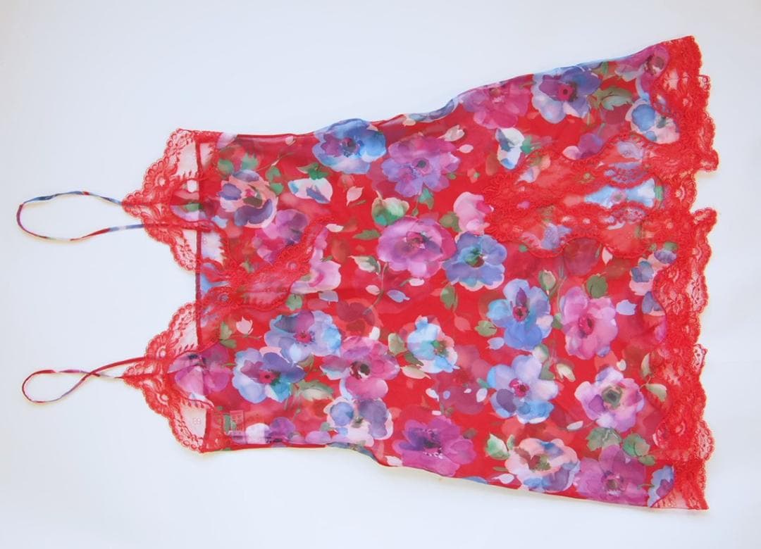 定価6万★フランス製Sybaris★シフォン赤レースシバリススリップヴィンテージ