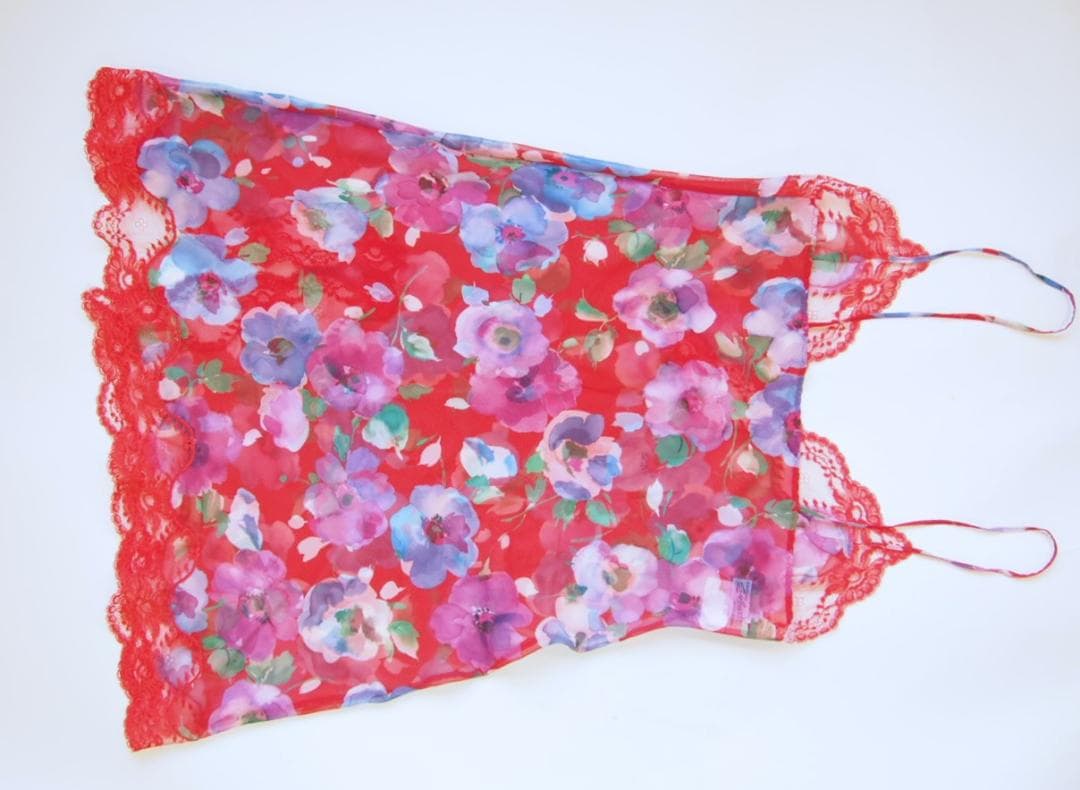 定価6万★フランス製Sybaris★シフォン赤レースシバリススリップヴィンテージ