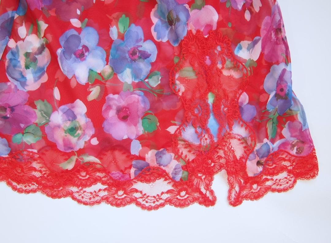 定価6万★フランス製Sybaris★シフォン赤レースシバリススリップヴィンテージ