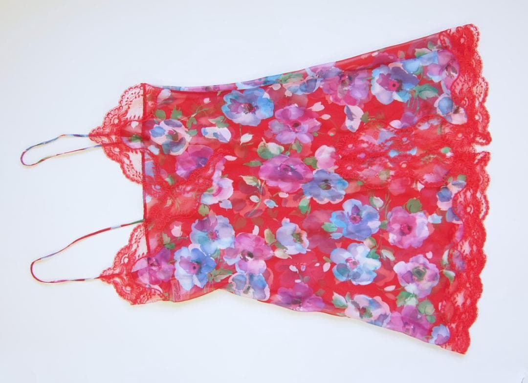 定価6万★フランス製Sybaris★シフォン赤レースシバリススリップヴィンテージ