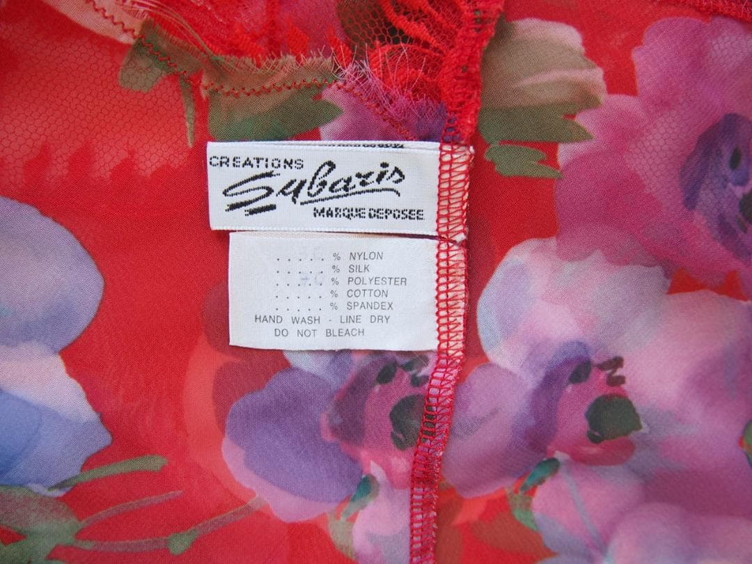 定価6万★フランス製Sybaris★シフォン赤レースシバリススリップヴィンテージ