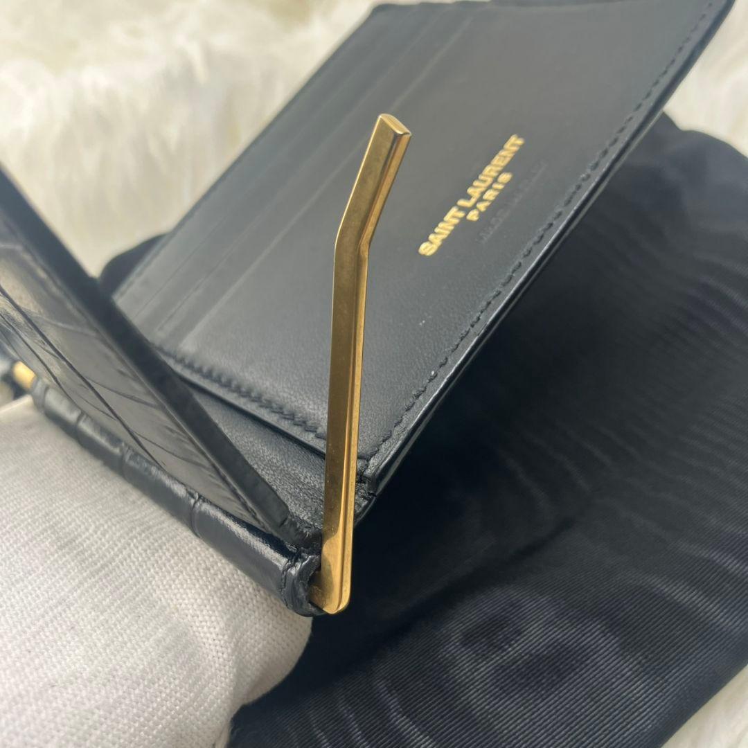 極美品✨SAINT LAURENT マネークリップ　クロコ型押し　YSL 黒