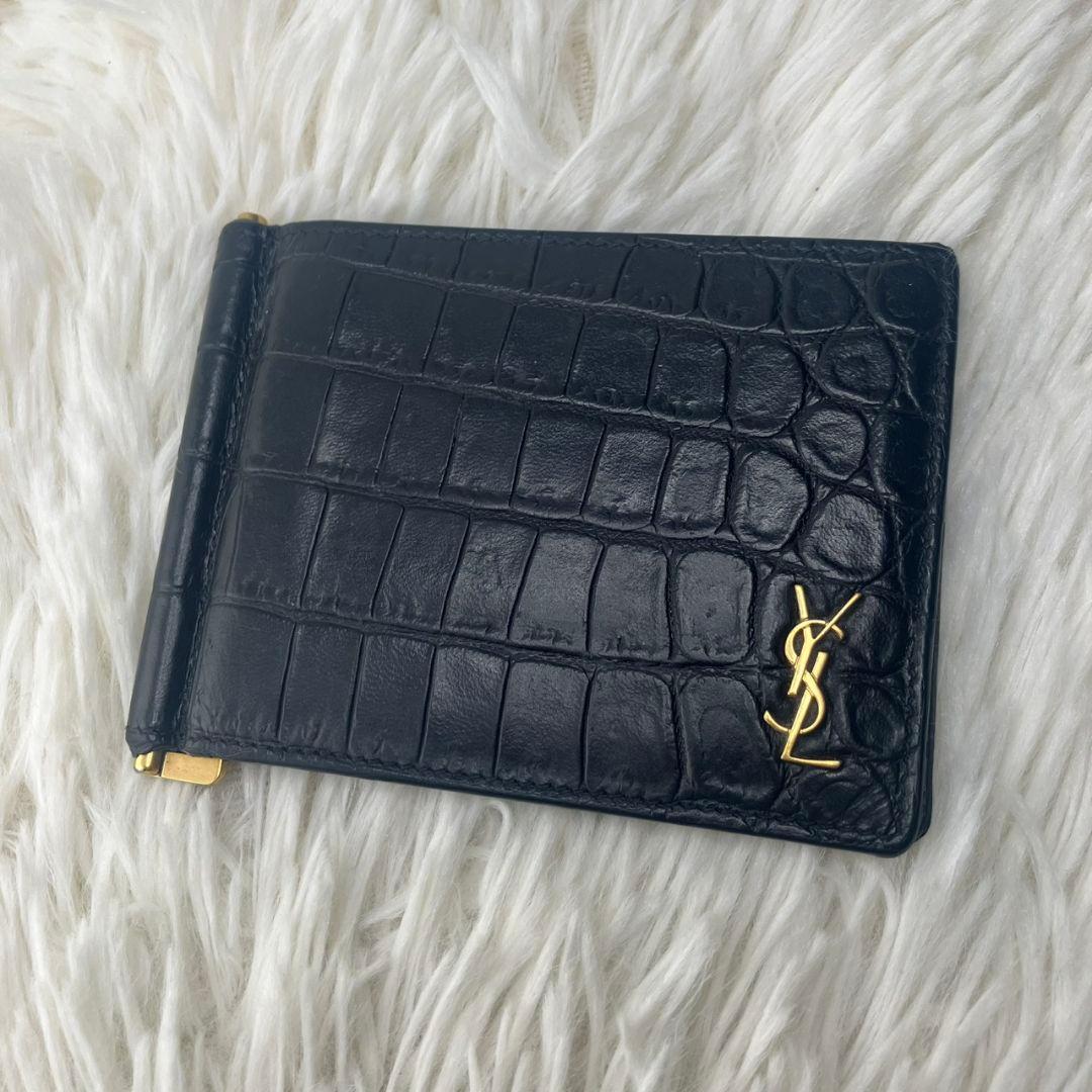 極美品✨SAINT LAURENT マネークリップ　クロコ型押し　YSL 黒