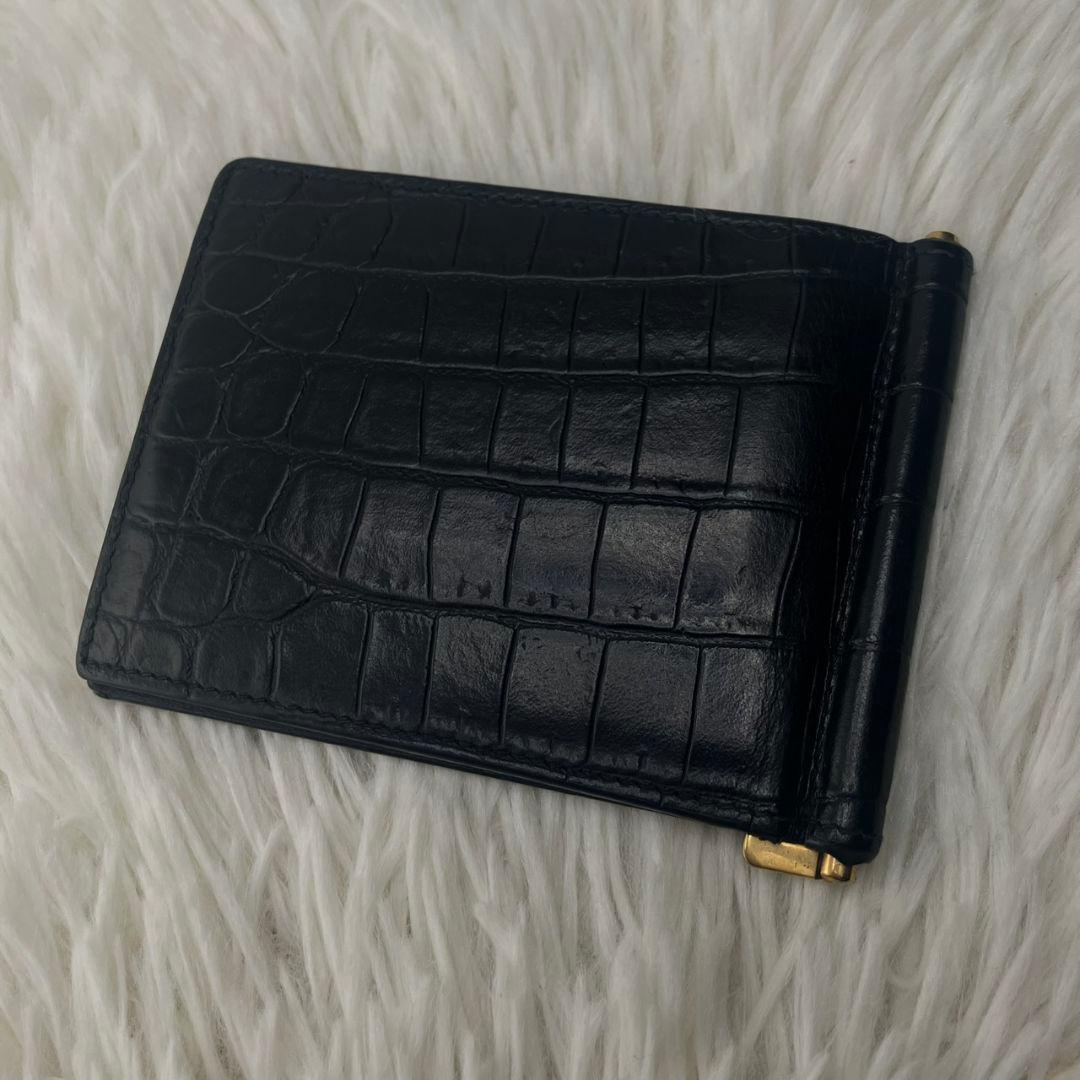 極美品✨SAINT LAURENT マネークリップ　クロコ型押し　YSL 黒