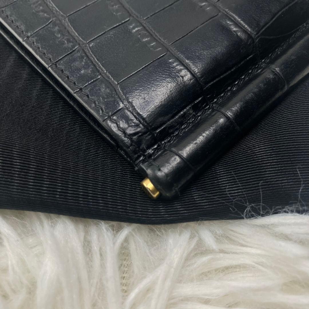 極美品✨SAINT LAURENT マネークリップ　クロコ型押し　YSL 黒