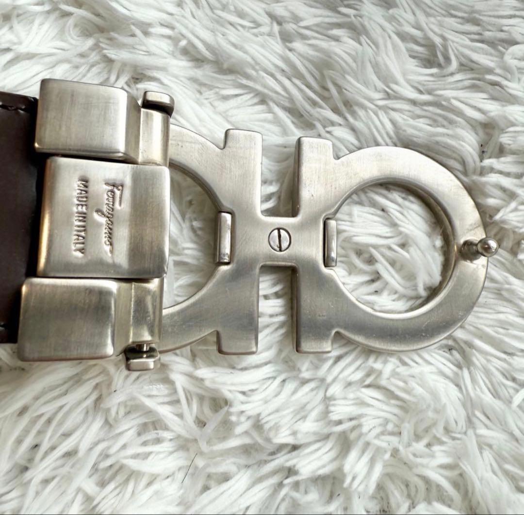 【美品】フェラガモ ベルト ダブルガンチーニ リバーシブル ブラック シルバー