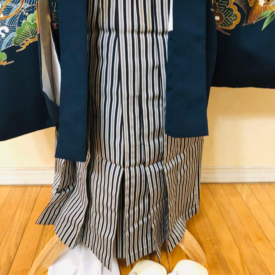 七五三五歳フルセット‼️人気黒地系⭐︎鷹凛々しい金彩煌びやか⭐︎袴縞スタイルアップ銘品