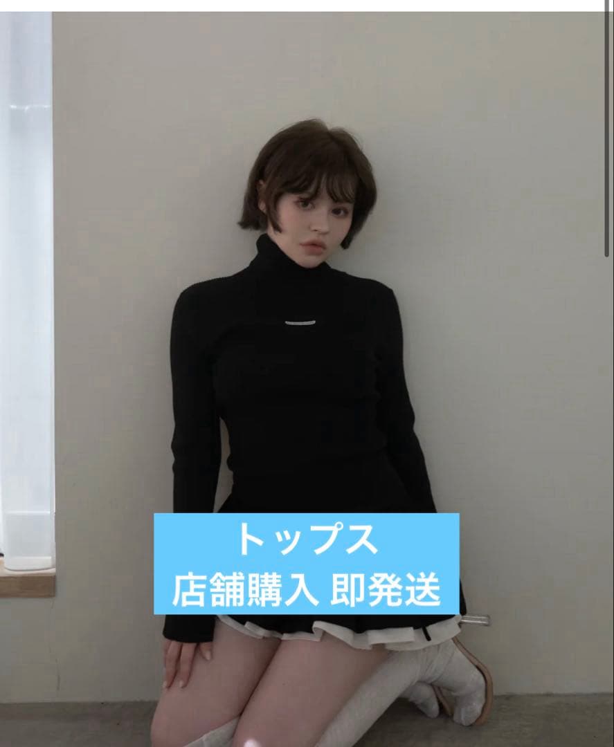 トップス AM1710 Mary turtle knit tops Black