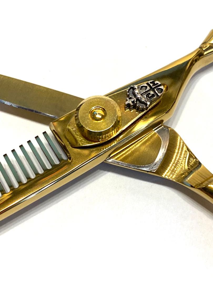 6インチ セニングシザー 板バネ ゴールド 理容 美容 鋏 シザー