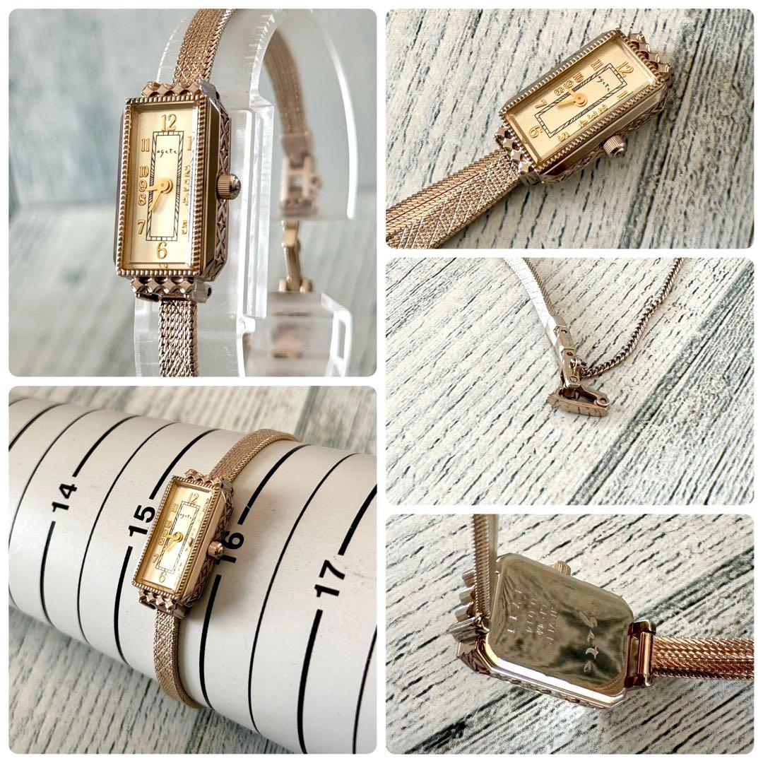 【電池交換済】agete アガット 腕時計 0.014ct ゴールド調 腕時計