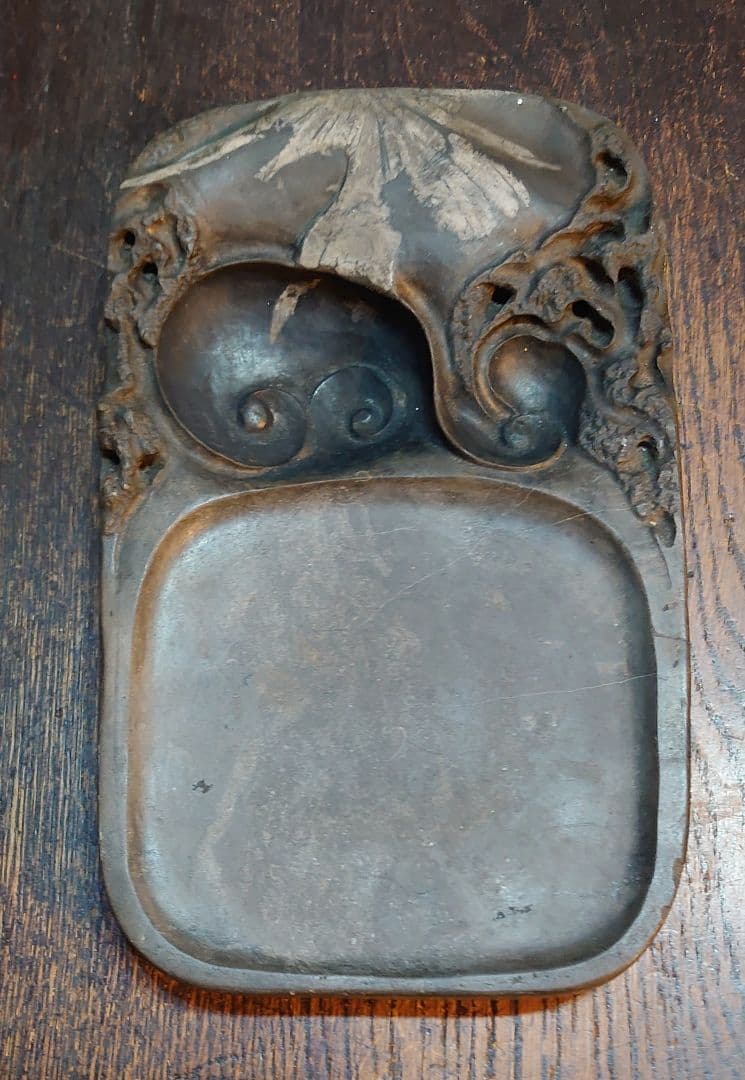 【文房具】書道具『中国 菊花石硯 天然石』縦18cm 横11cm 厚最大3.5