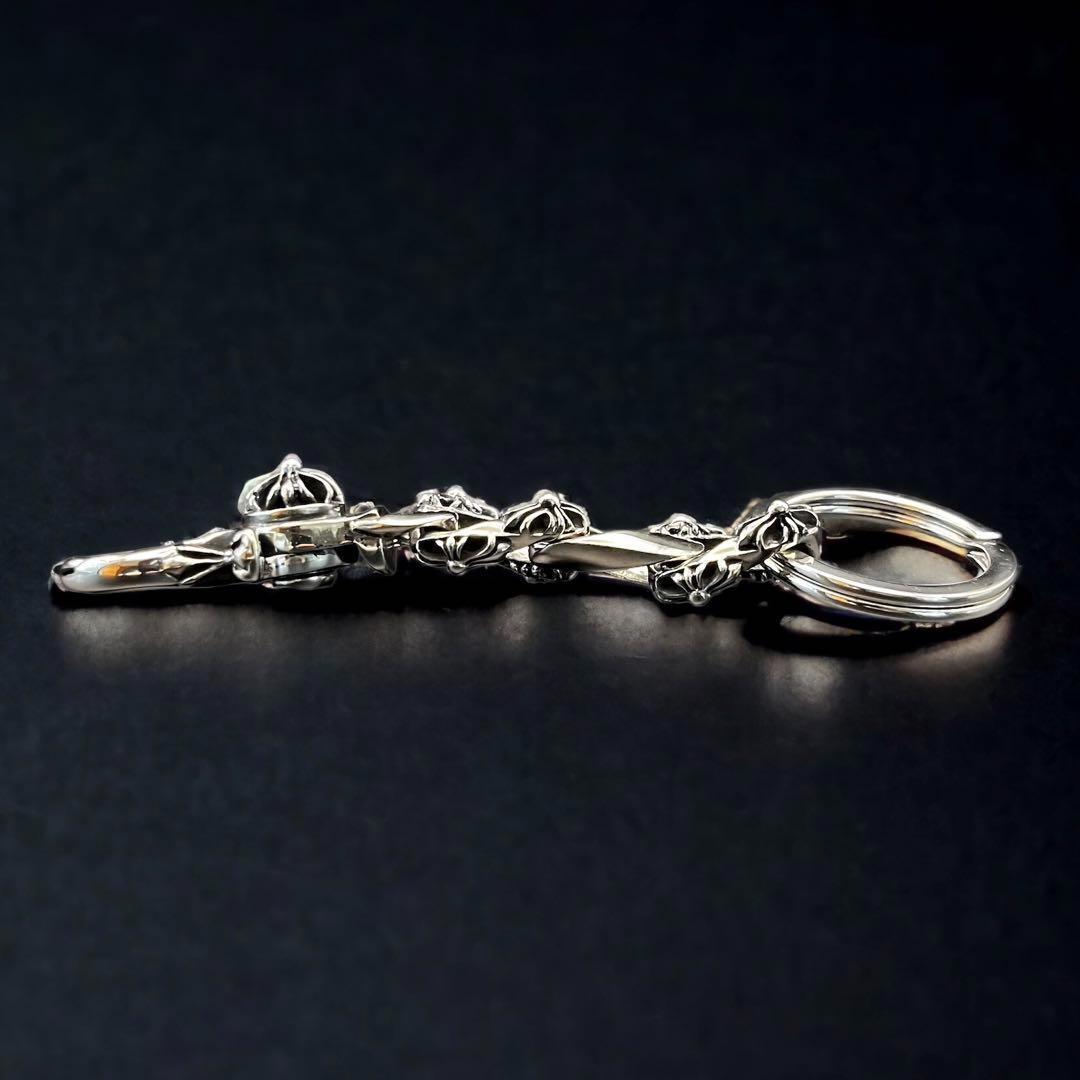 シルバー925 クロス フローラル キーチェーン キーホルダー キーリング 新品