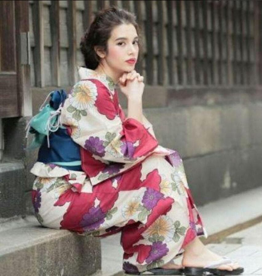 画像の帯+お任せ帯締め+お任せ下駄+お任せ半襟+襟芯つき◆古典紅菊と江戸花尽浴衣