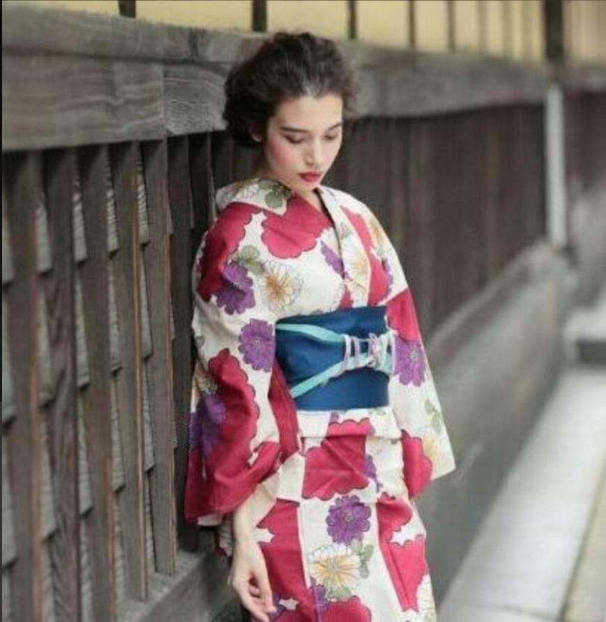 画像の帯+お任せ帯締め+お任せ下駄+お任せ半襟+襟芯つき◆古典紅菊と江戸花尽浴衣