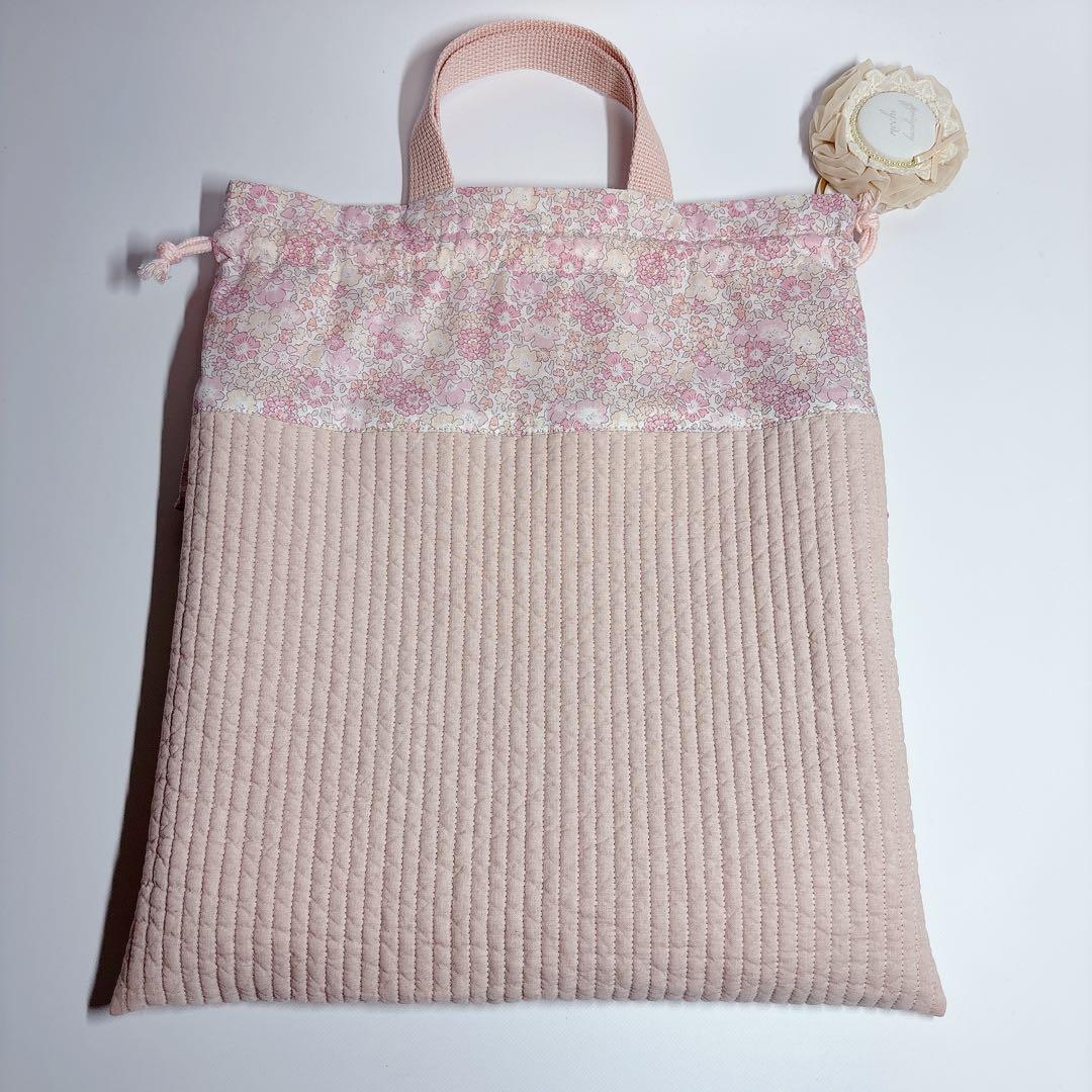 かにちゃん様　レッスンバッグ　上履き袋　体操着袋　ハート　キルト　ヌビ