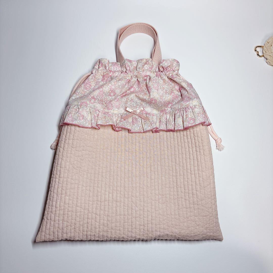 かにちゃん様　レッスンバッグ　上履き袋　体操着袋　ハート　キルト　ヌビ