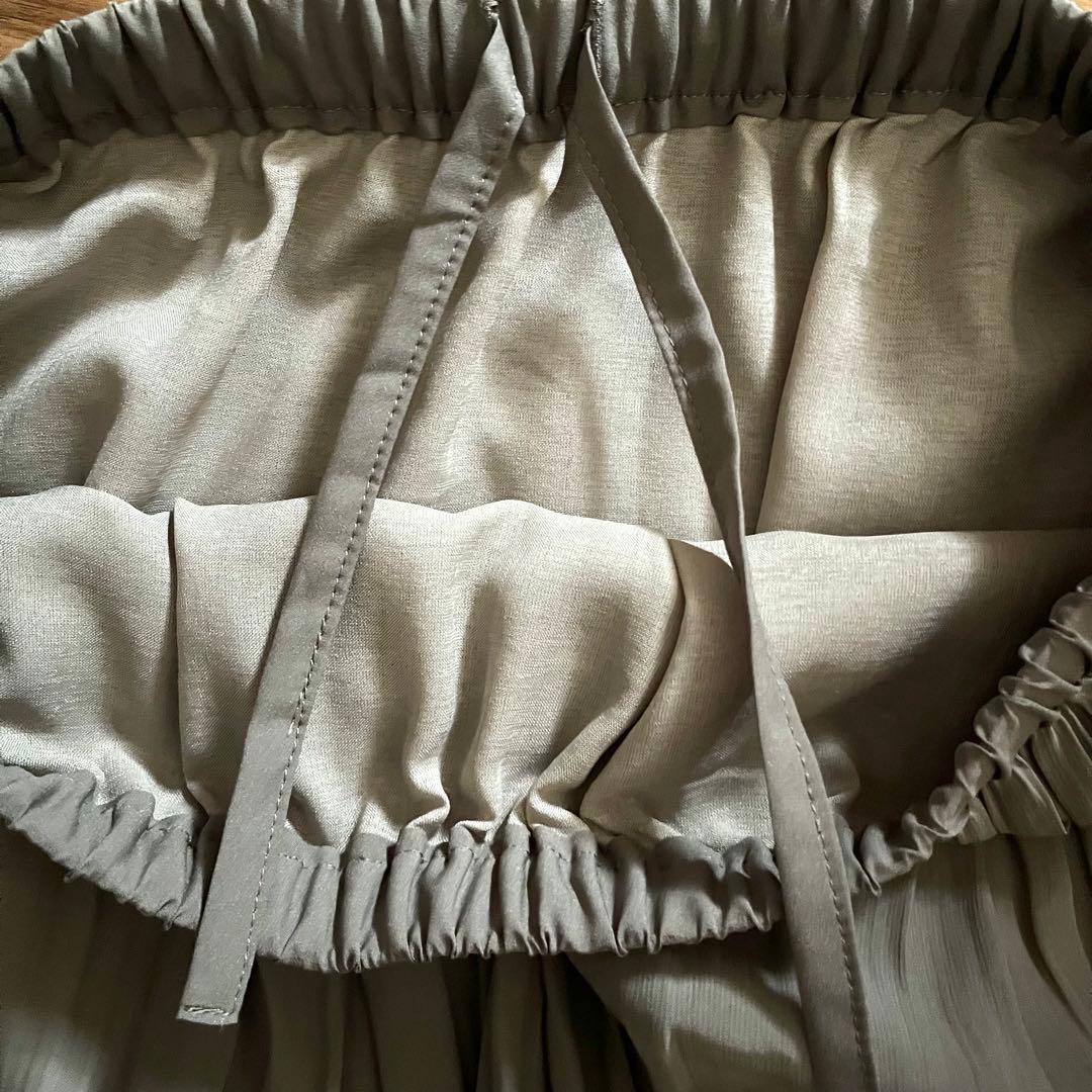 定価1.87万 ビアズリー シワシフォンギャザースカート カーキ ウエストゴム