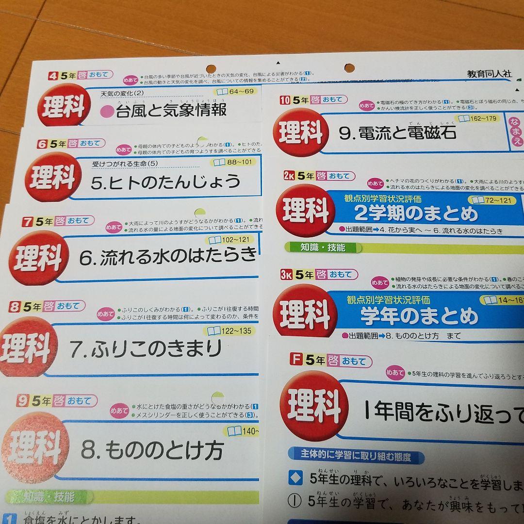 カラーテスト　小５　国語　算数　理科　予習　復習　小学生　見なおしシート　５年生