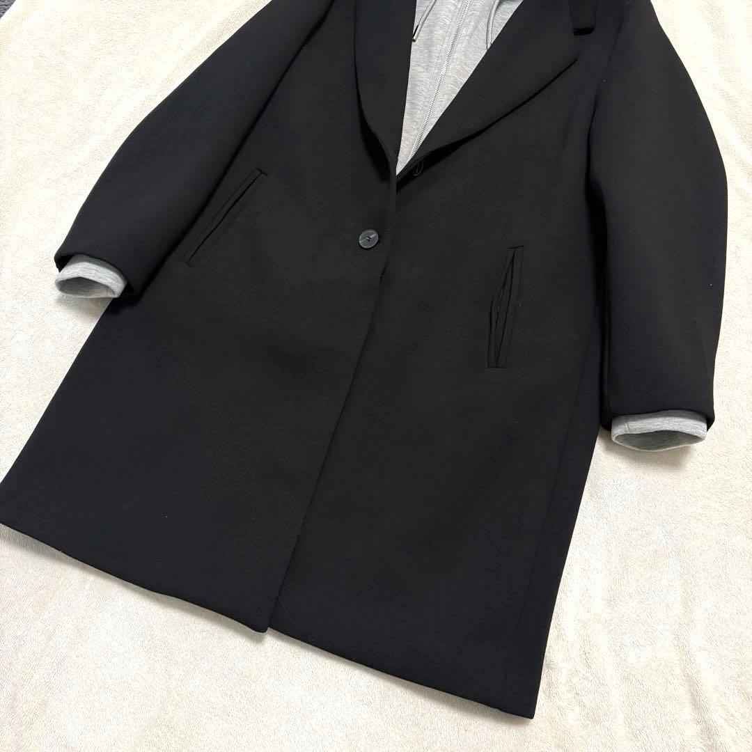 【美品】ZARA デタッチャブルフードコート ロング チェスター 黒ブラックXL