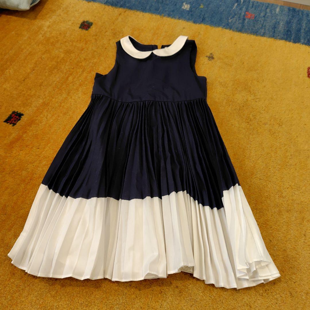 JACADI プリーツドレス 128cm ネイビー/ホワイト