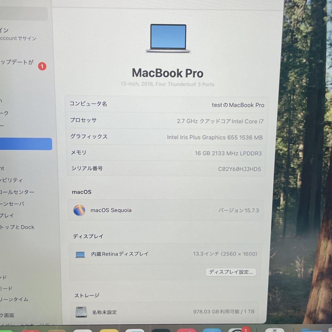 MacBookPro 2018 Retina シルバー 高性能i7/大容量1TB