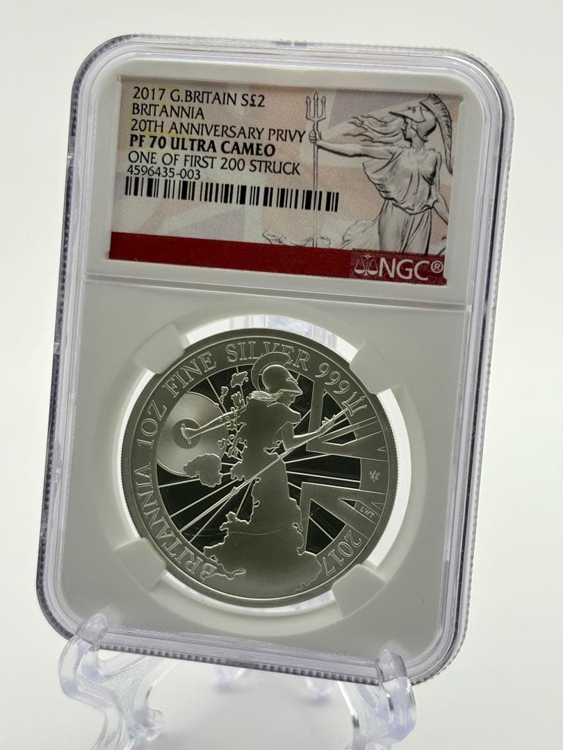 最高鑑定 2017 イギリス ブリタニア 20周年記念 2ポンド 1オンス 銀貨