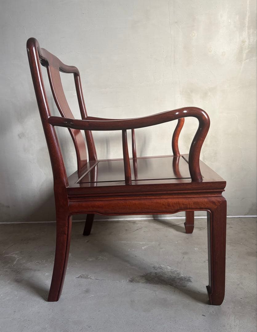 アンティーク 唐木 花梨 無垢材 肘付イス 古家具 アームチェア 木製 ②