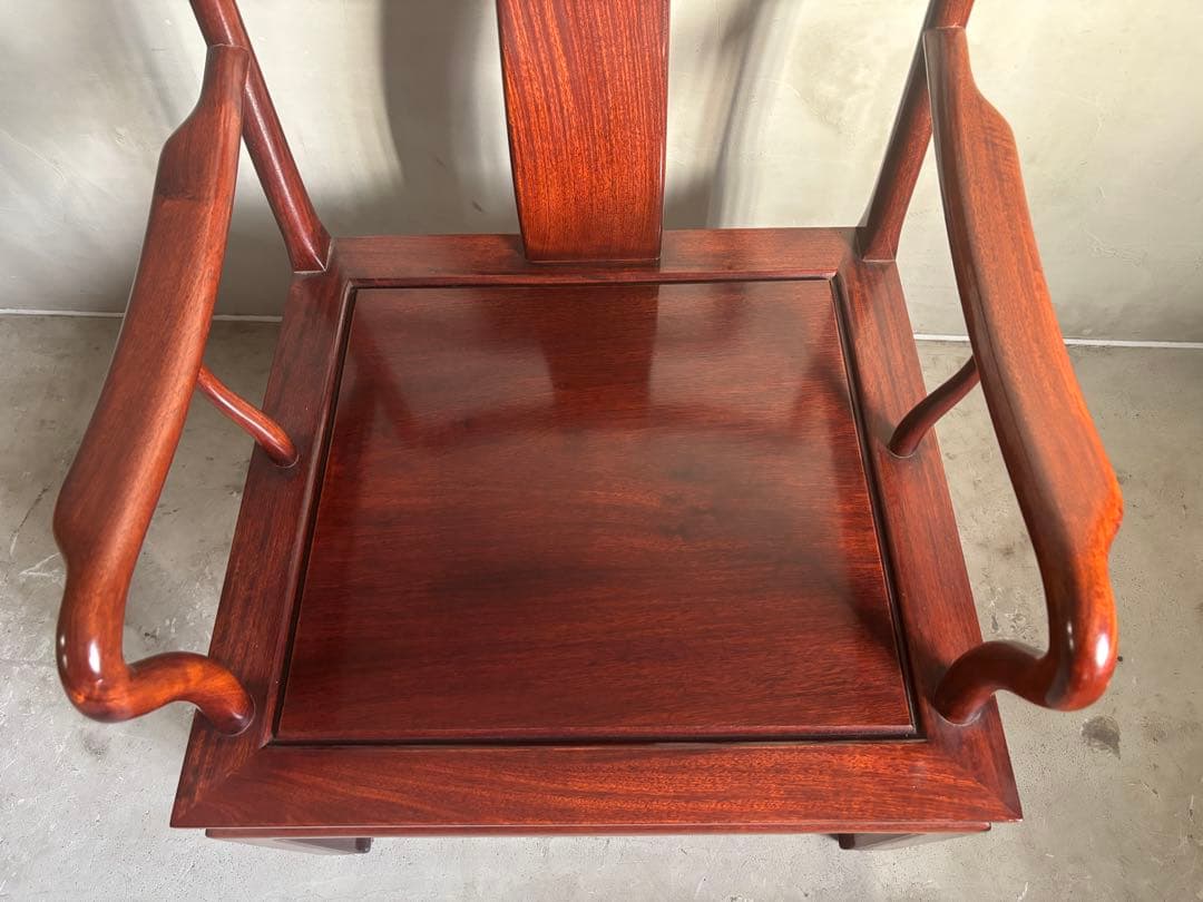 アンティーク 唐木 花梨 無垢材 肘付イス 古家具 アームチェア 木製 ②