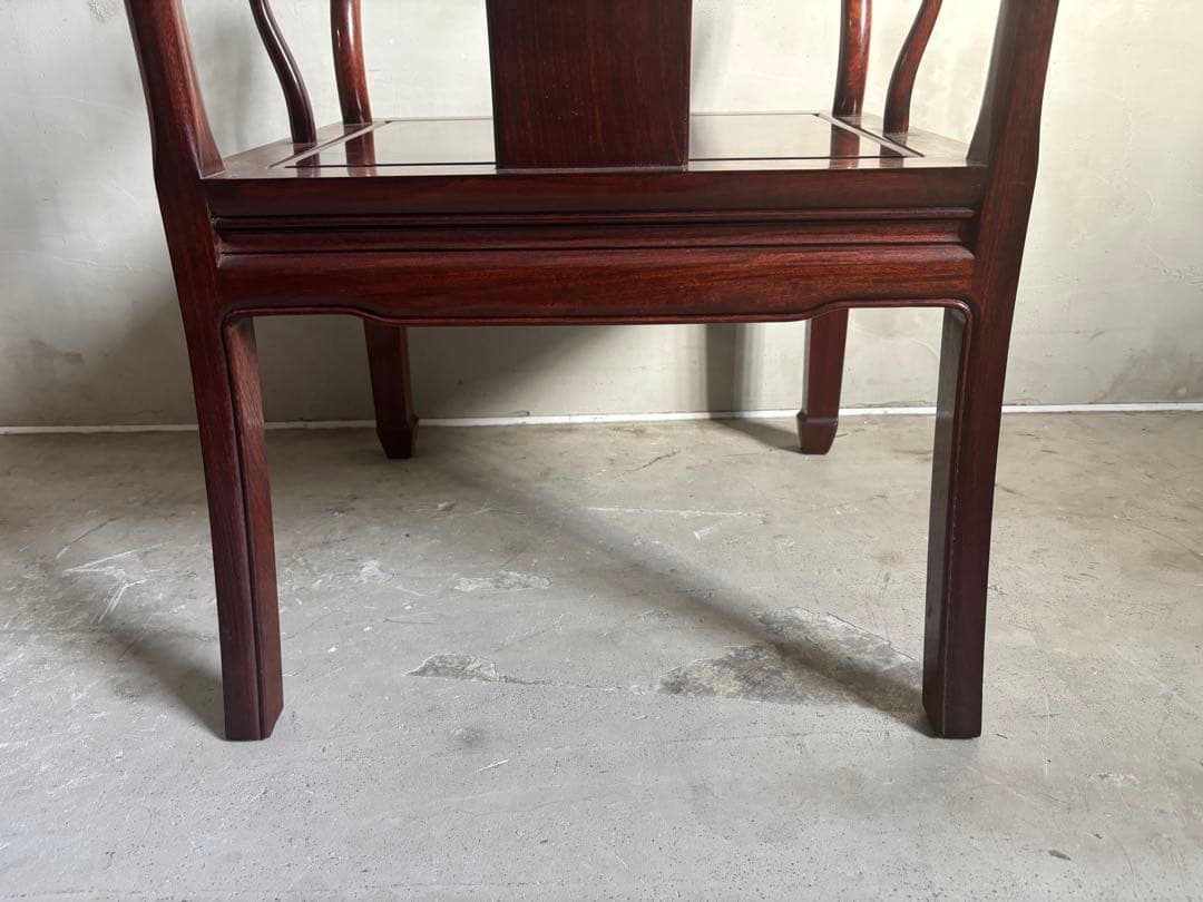 アンティーク 唐木 花梨 無垢材 肘付イス 古家具 アームチェア 木製 ②