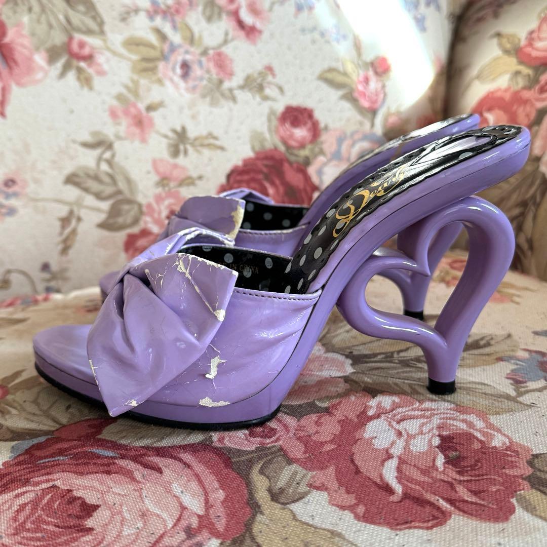 夢展望　deary パープル　リボン　ハート　ヒール　ミュール