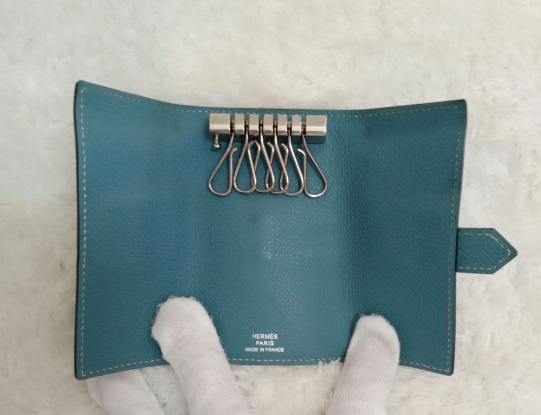 HERMES レザーキーケース6連 □J 青 ブルー ユニセックス