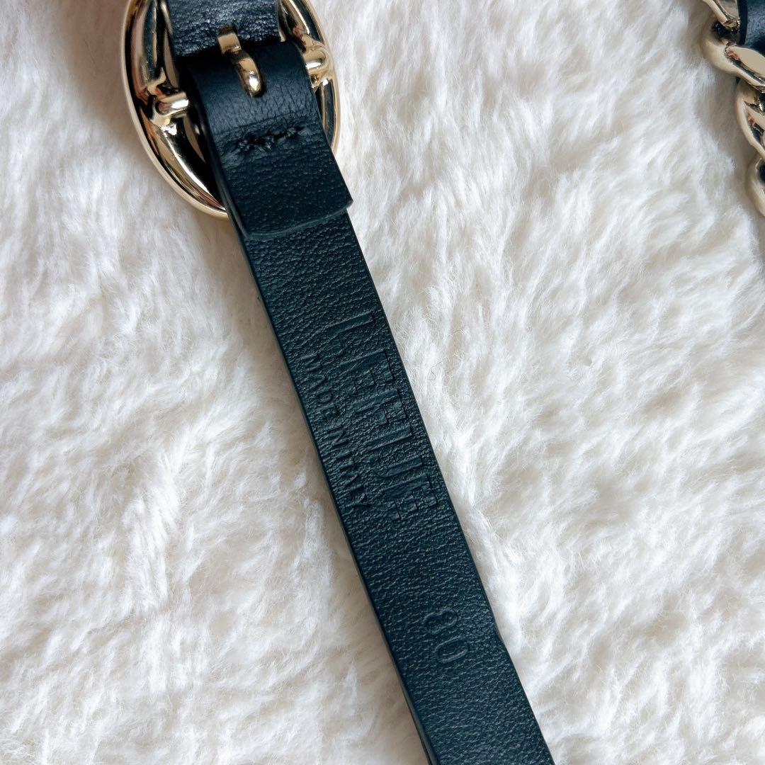 LEFIJE レザー ベルト ゴールドチェーン 80 ブラック