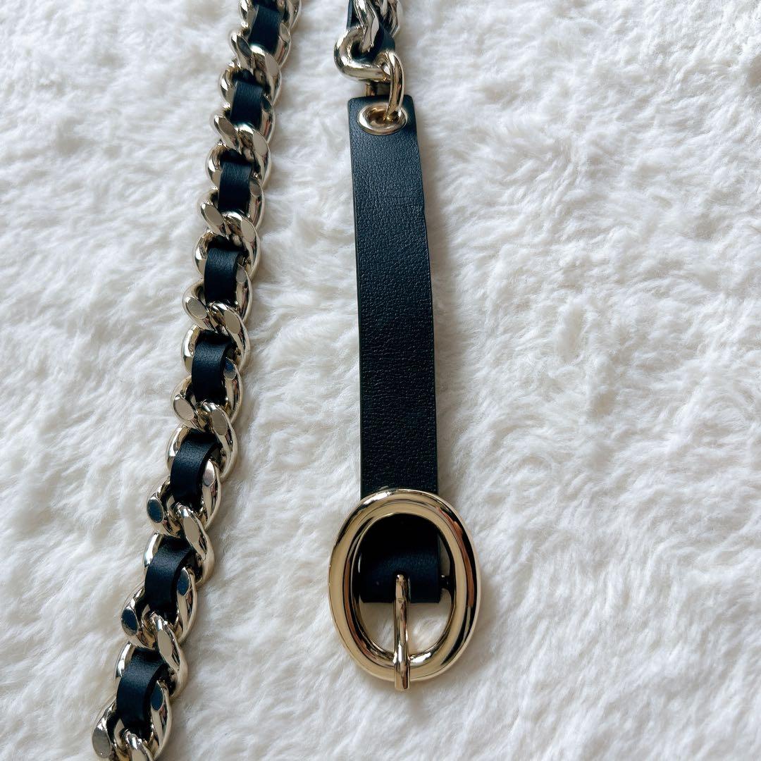 LEFIJE レザー ベルト ゴールドチェーン 80 ブラック