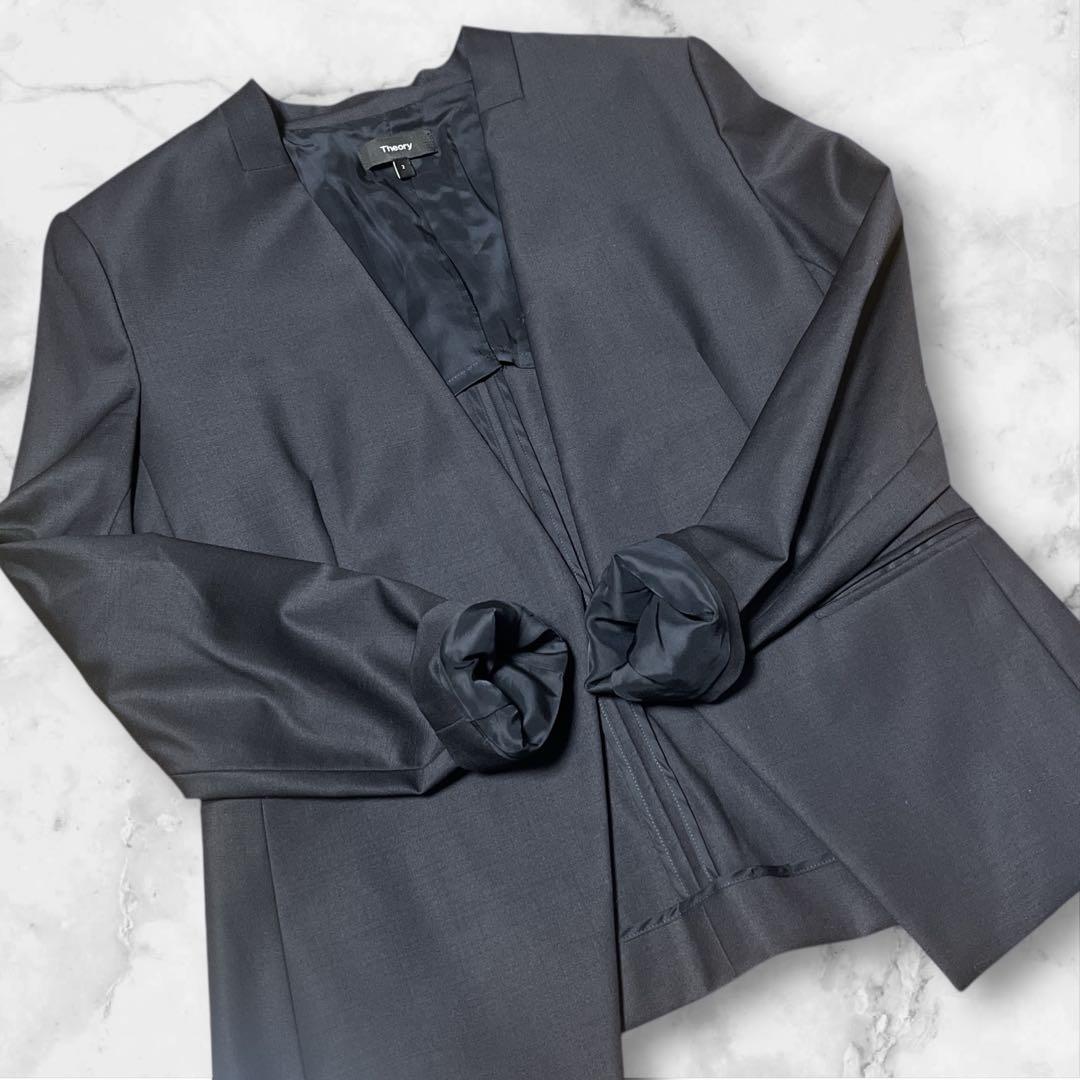 現行タグ Theory ノーカラー スーツセットアップ 2ピース ネイビー ２