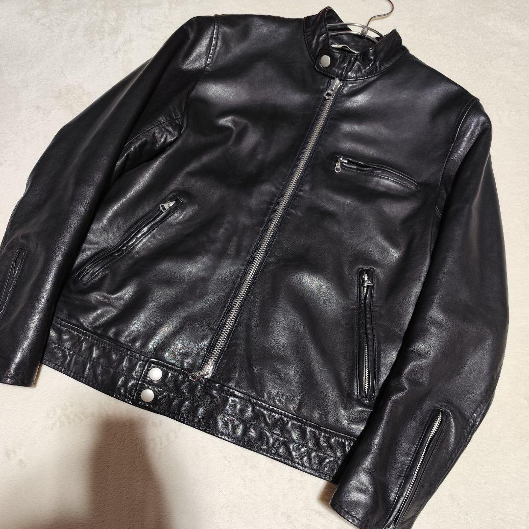 美品【 SHIPS 】 ✦ シップス ラム レザー ライダース ジャケット 黒