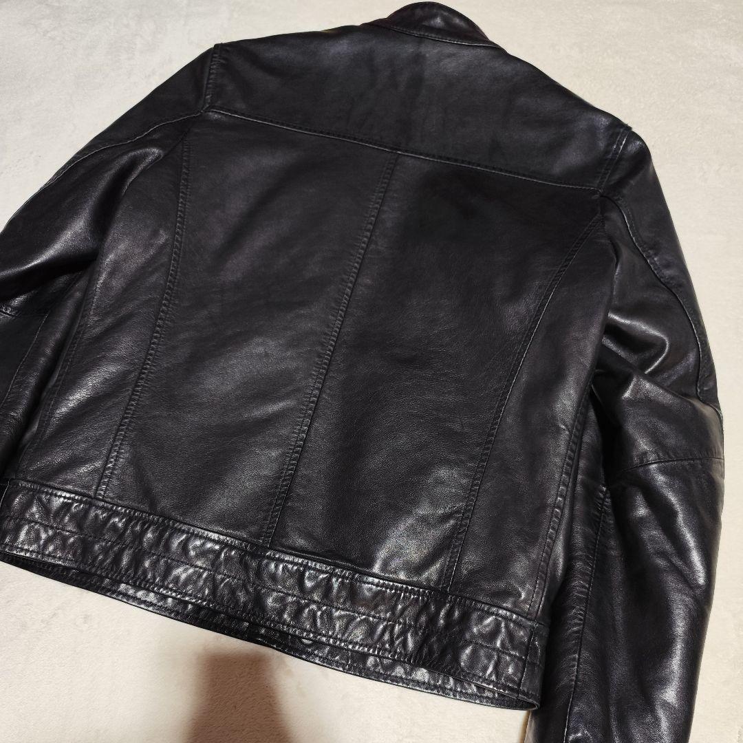 美品【 SHIPS 】 ✦ シップス ラム レザー ライダース ジャケット 黒