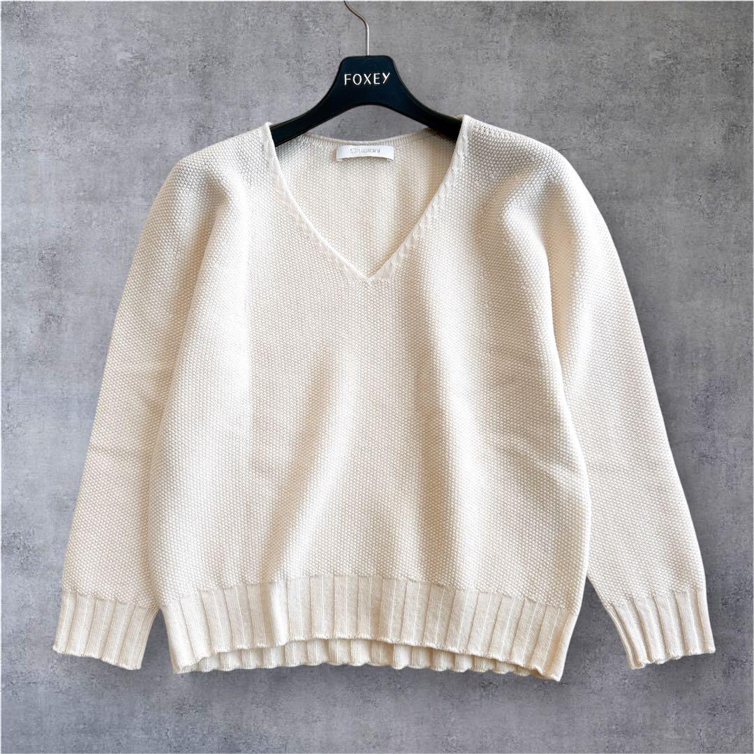 極美品✨ クルチアーニ ウール カシミヤ Vネック ニット 38 アイボリー