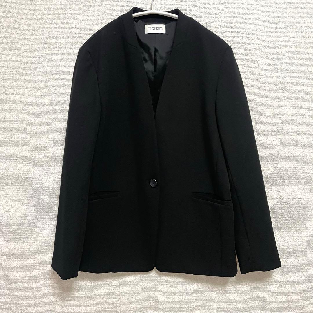 PLST パンツスーツ ウォームリザーブ ノーカラージャケット ワイドパンツ