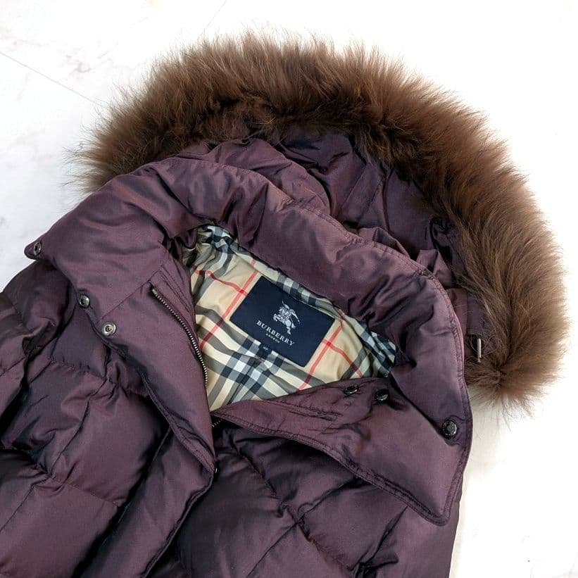 BURBERRY LONDON ダウンコート ファー付 ノバチェックロング