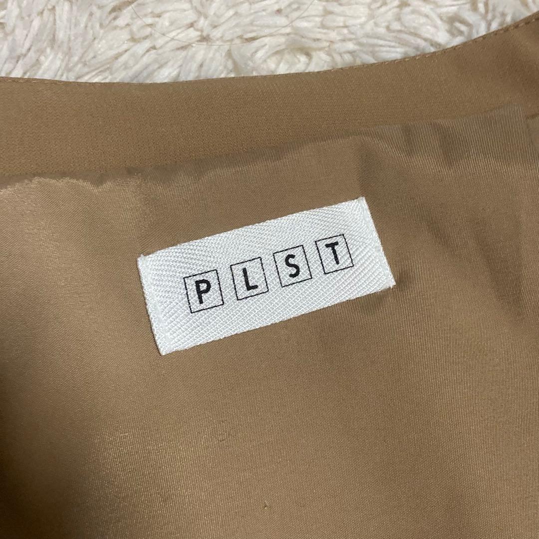 PLST【美品】ベージュ ストレッチ ノーカラー ジャケット パンツ